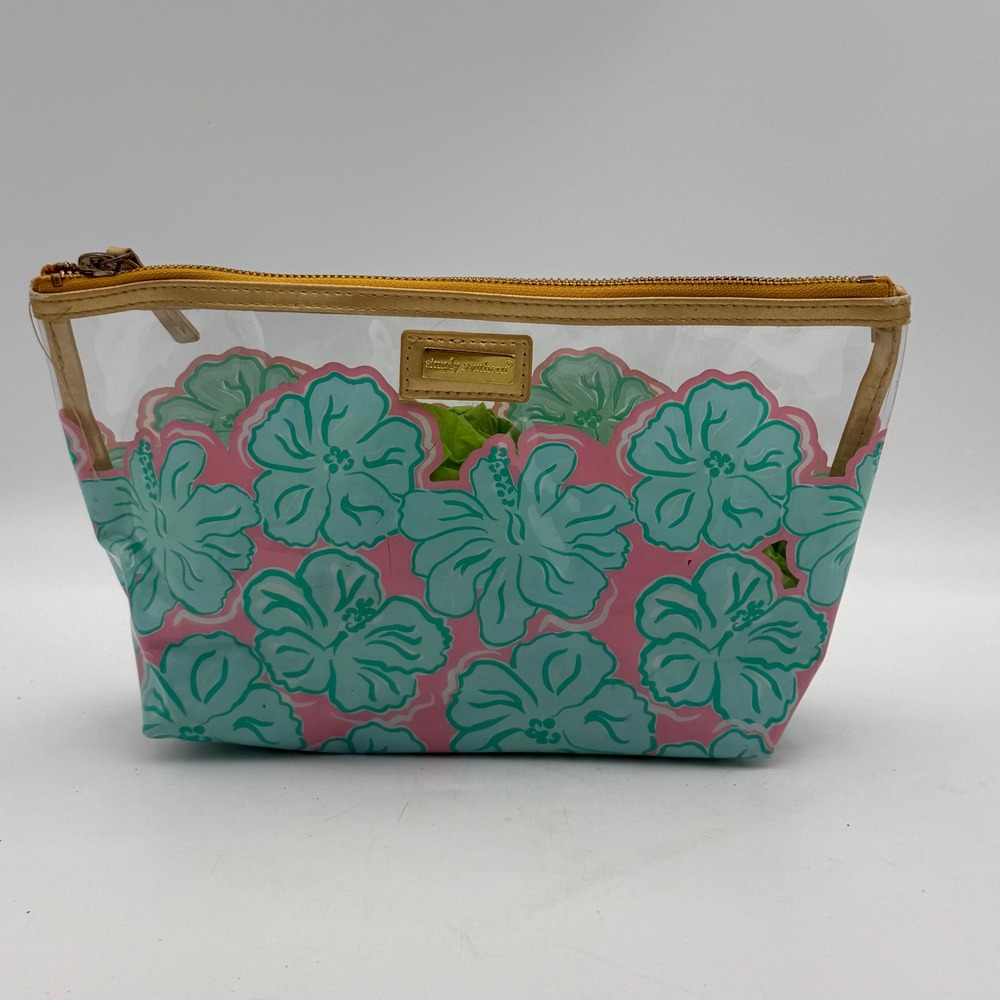 Simply Southern Clear Cosmetic Bag Pink Teal Hibiscus Floral Makeup Pouch